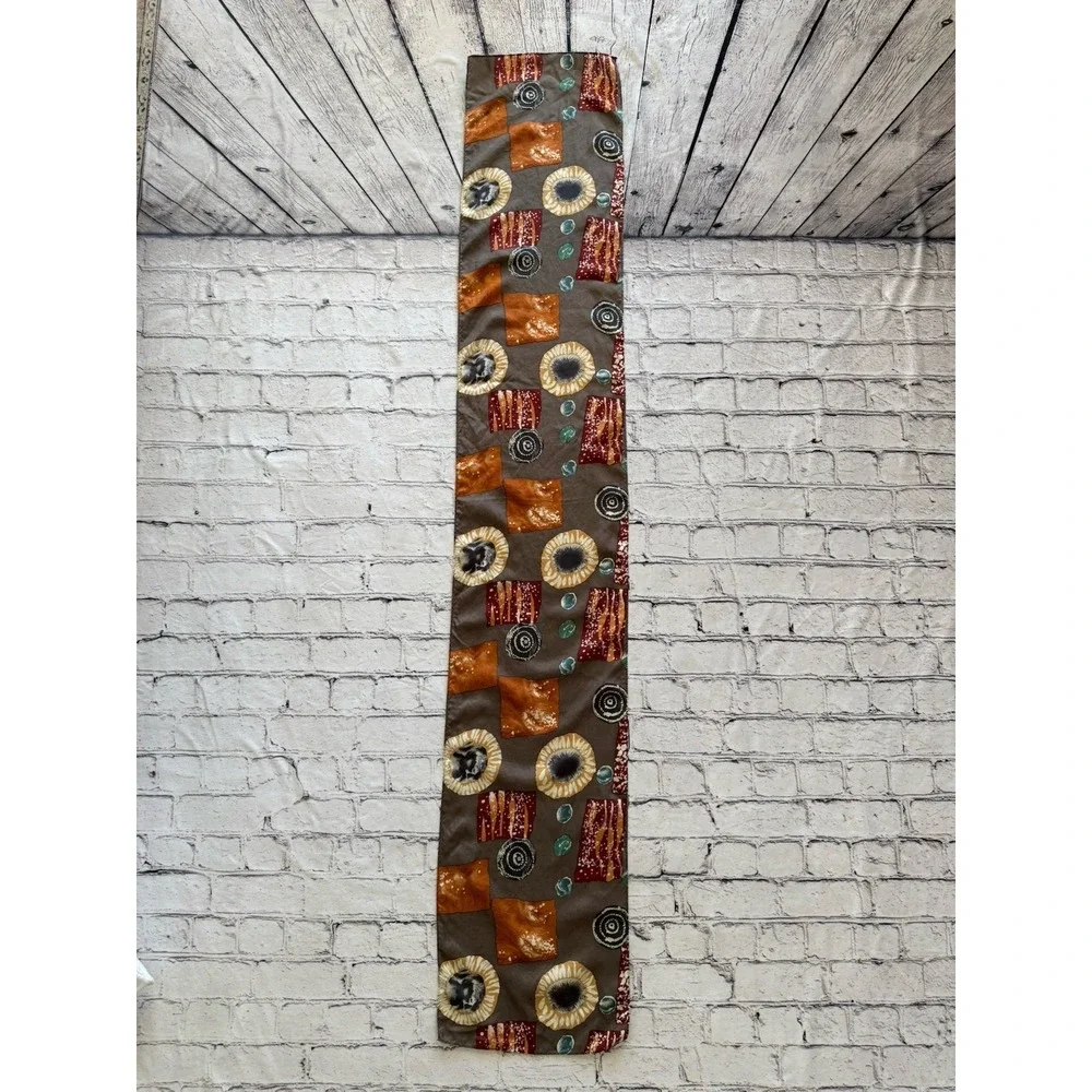 Vintage Silky Scarf Rectangular Brown Orange Teal Abstract 58